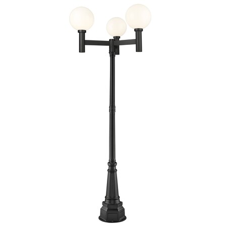 Z-Lite Laurent Outdoor Post Mounted Fixture, 3-Light, 39 In.W x 107.5 In.H, Black/Opal 597BP3-564P-BK